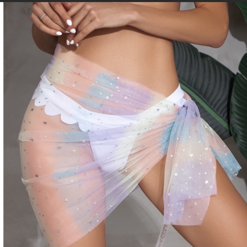 💕NWT Pastel Ombré Sequin Star Decor Mesh Swim Cover Up💕